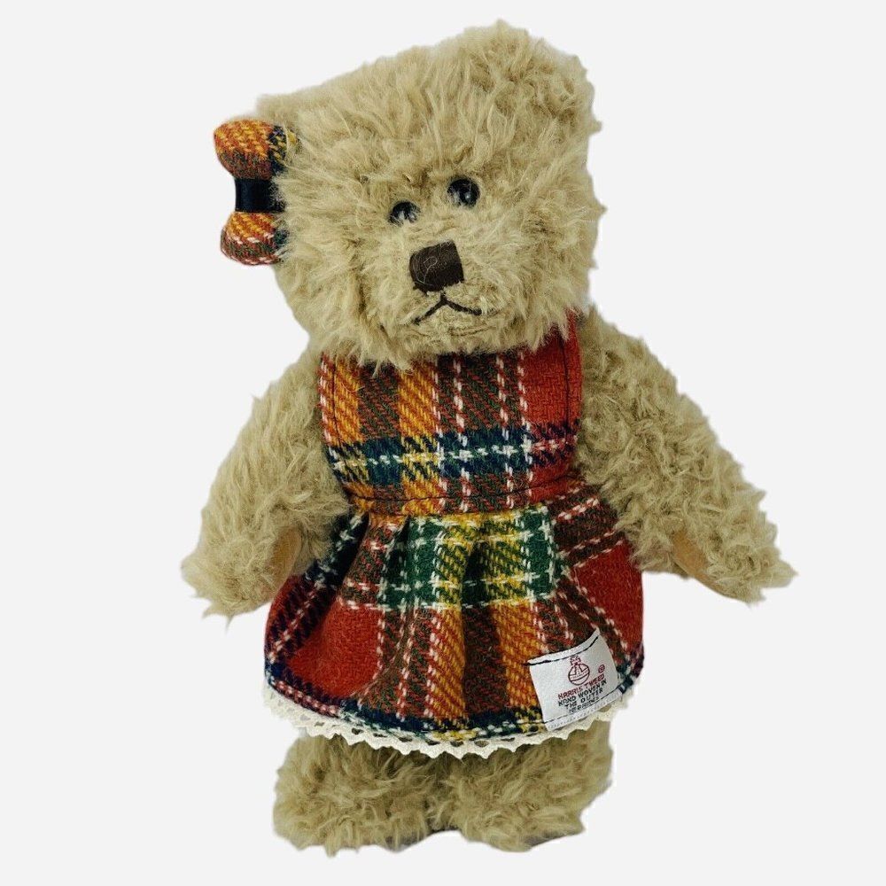 VTG Glen Appin Scotland Harris Tweed 10" Teddy Bear Plush Dress Bow Orange Green